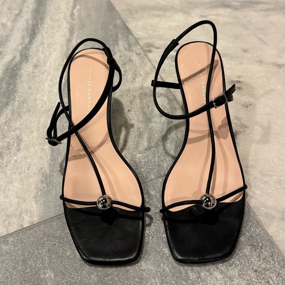 LOEFFLER RANDALL triana 70mm strappy mid heel sandal with silver ball black 10 - Picture 5 of 11